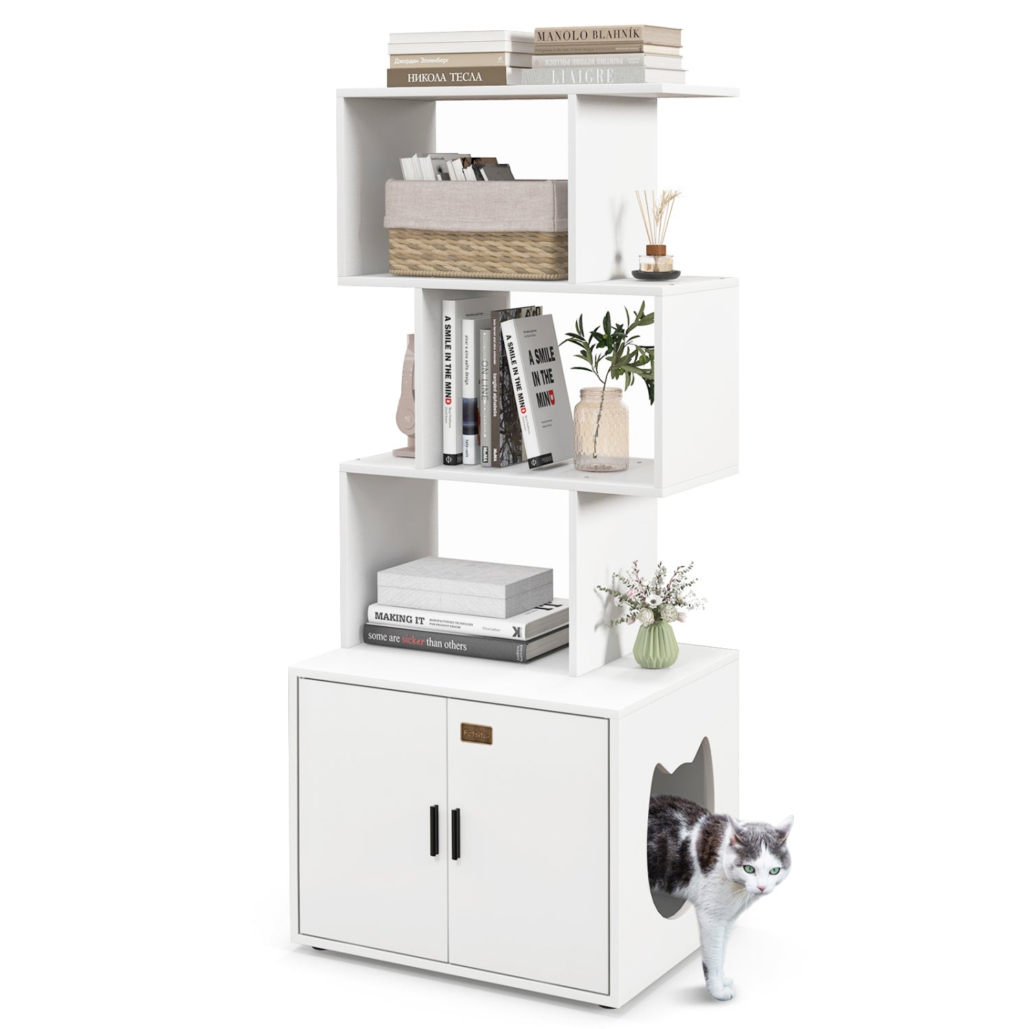 56 Inch Tall Cat Litter Box Enclosure with Storage Cat House - view 4