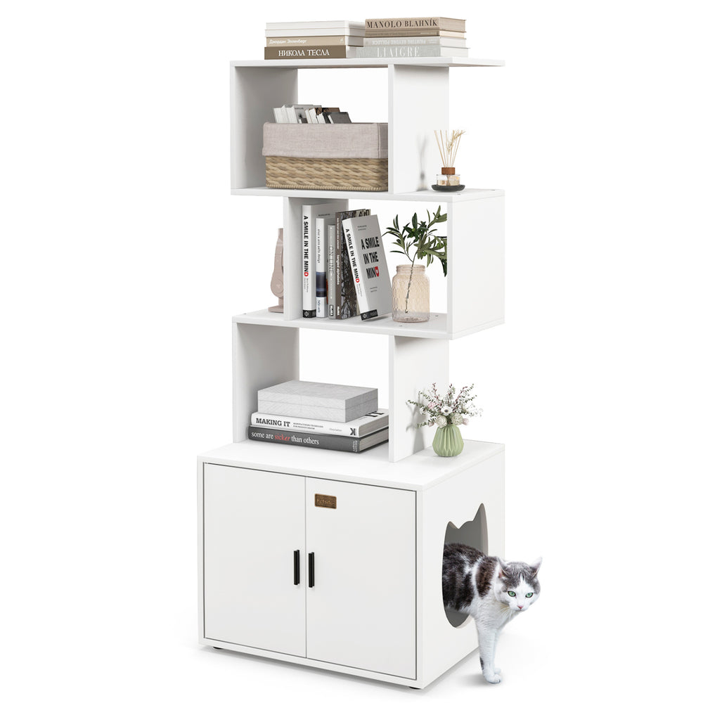 56 Inch Tall Cat Litter Box Enclosure with Storage Cat House - view 4