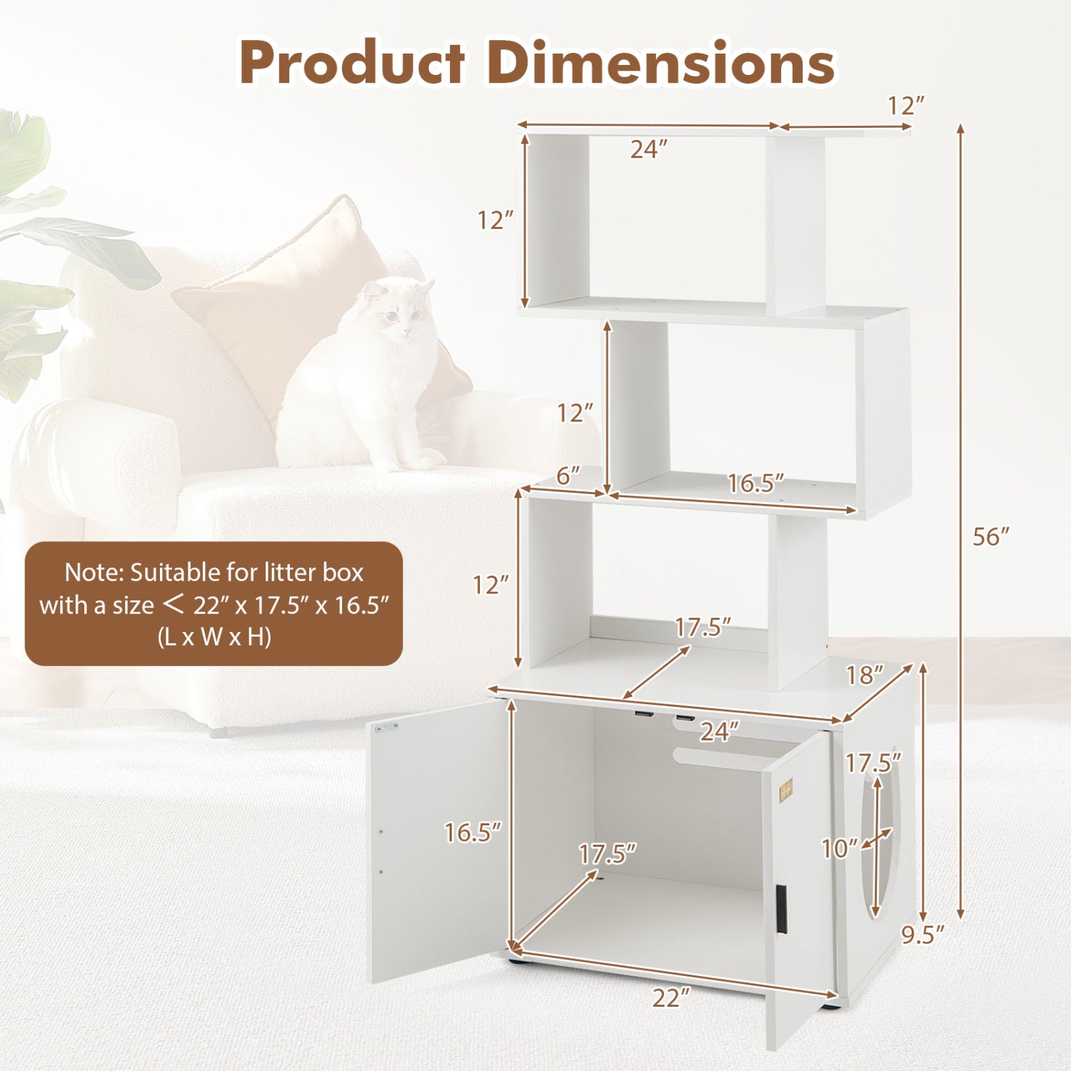 56 Inch Tall Cat Litter Box Enclosure with Storage Cat House - view 5