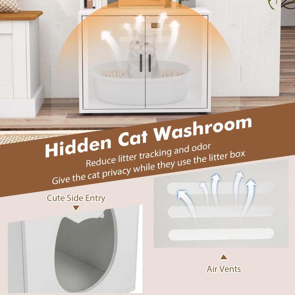 56 Inch Tall Cat Litter Box Enclosure with Storage Cat House - view 7