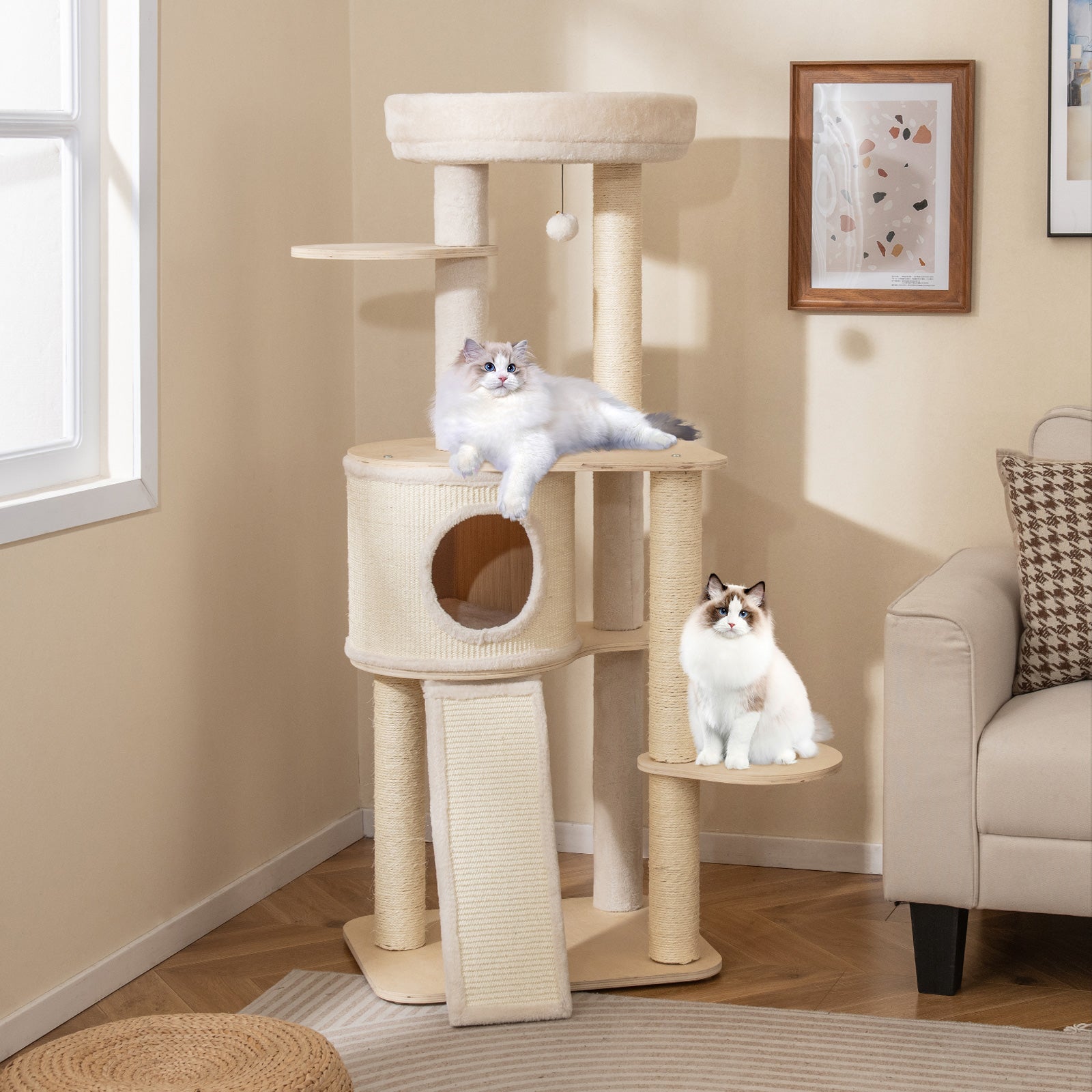 56 Inch Tall Cat Tree with 2 Sisal Scratching Posts and Ladder - view 2