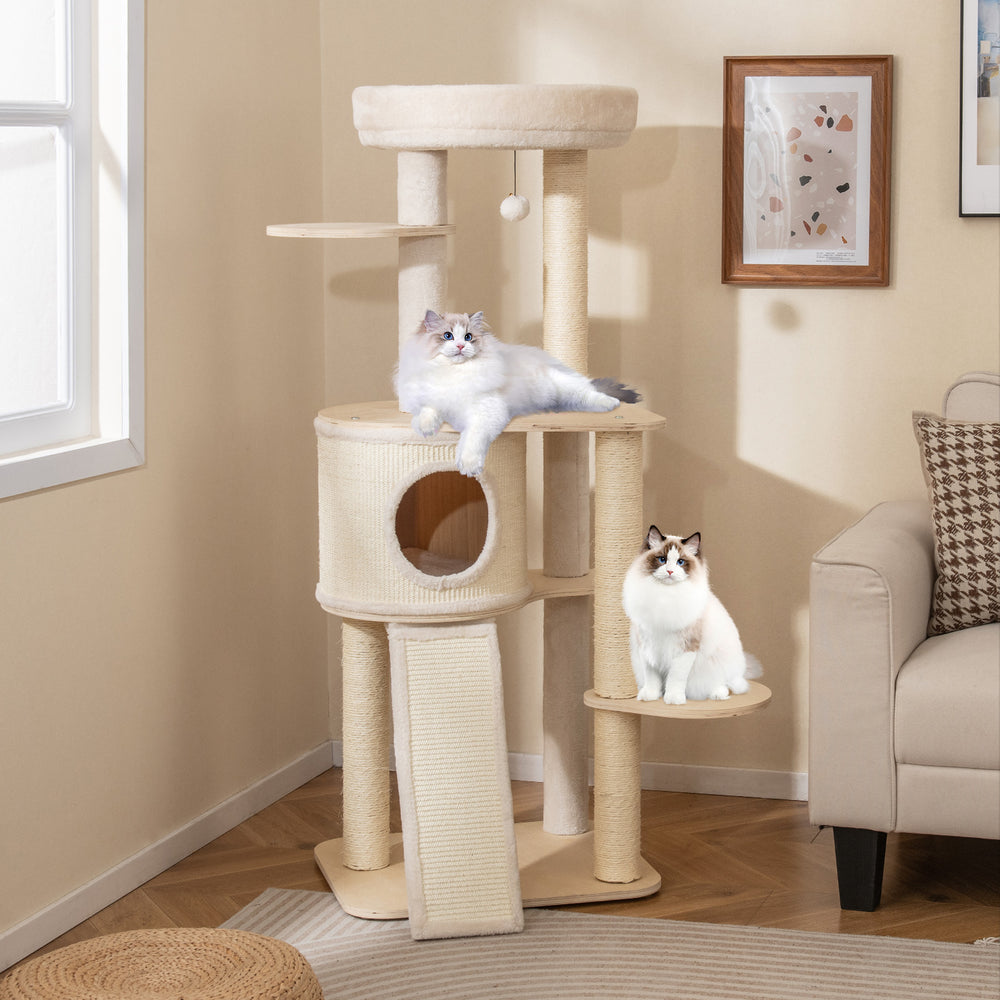 56 Inch Tall Cat Tree with 2 Sisal Scratching Posts and Ladder - view 2