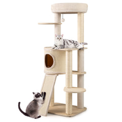 56 Inch Tall Cat Tree with 2 Sisal Scratching Posts and Ladder - view 4