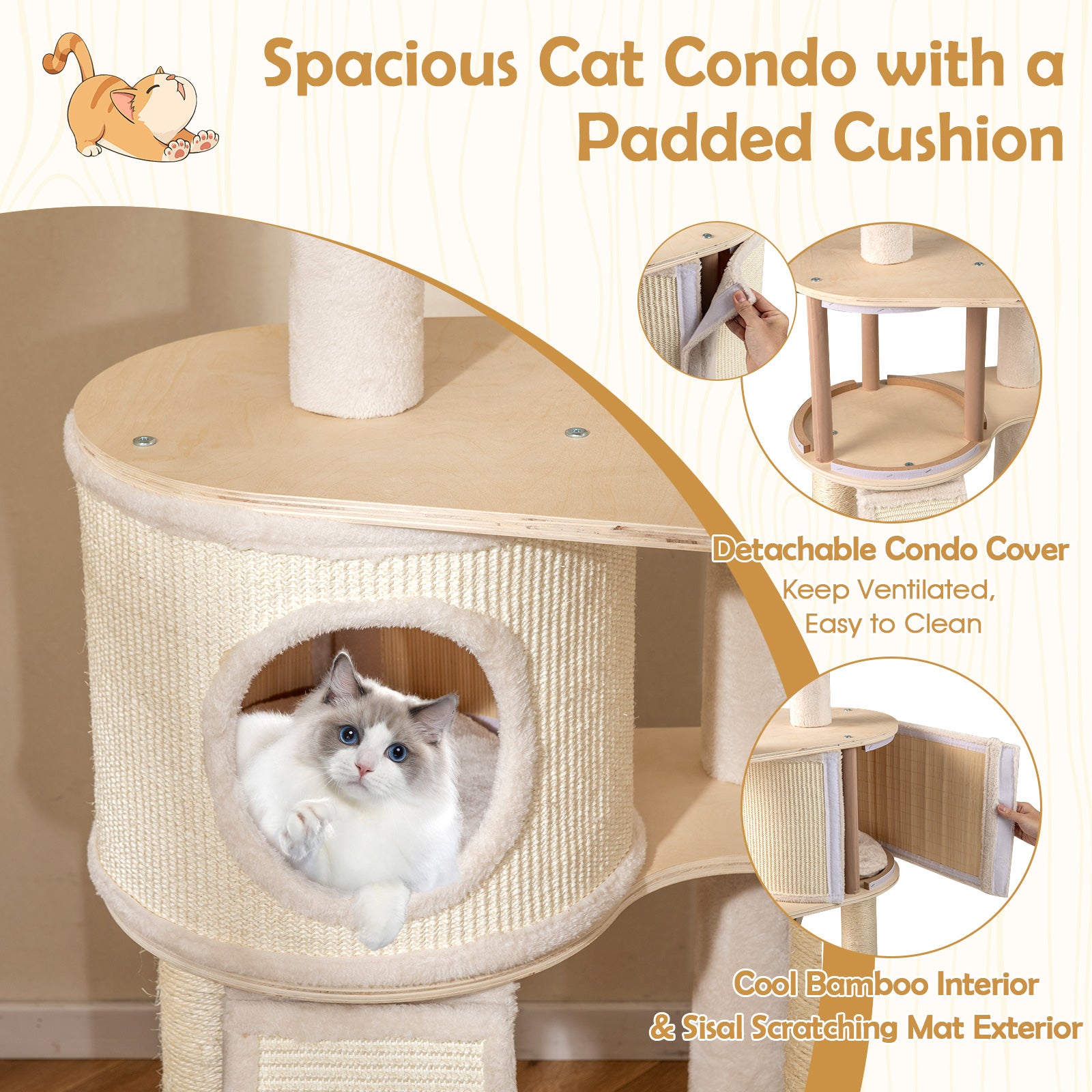 56 Inch Tall Cat Tree with 2 Sisal Scratching Posts and Ladder - view 6