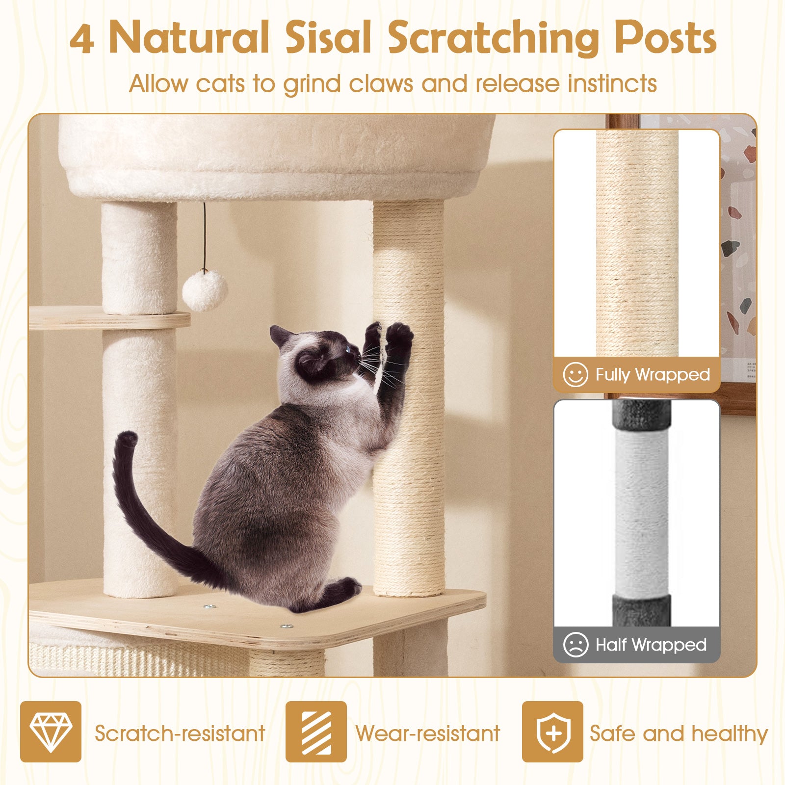 56 Inch Tall Cat Tree with 2 Sisal Scratching Posts and Ladder - view 8