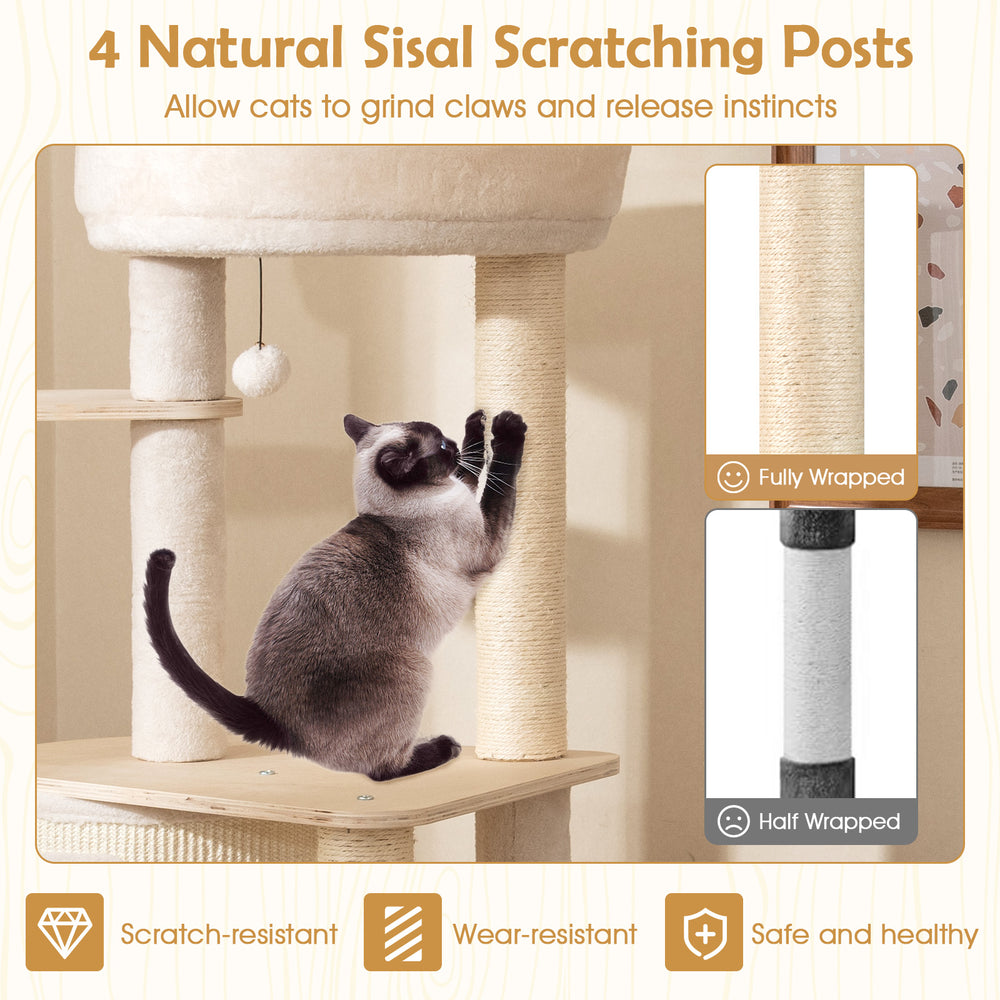 56 Inch Tall Cat Tree with 2 Sisal Scratching Posts and Ladder - view 8