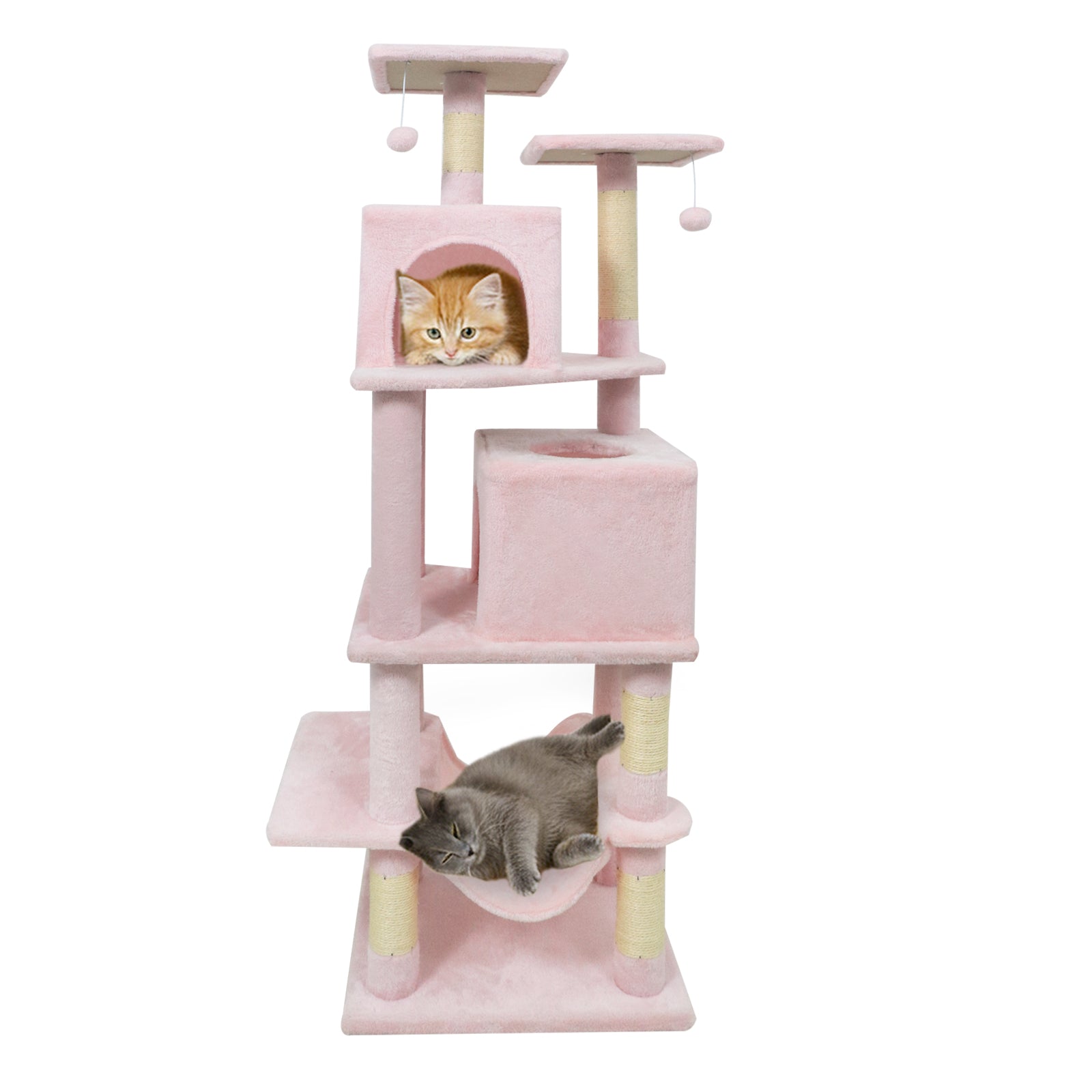 57 Inch Cat Tree with Dual Condos and Hammock and 2 Dangling Balls - view 4