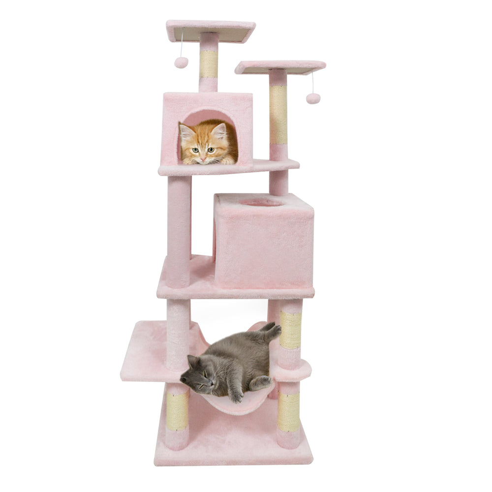 57 Inch Cat Tree with Dual Condos and Hammock and 2 Dangling Balls - view 4