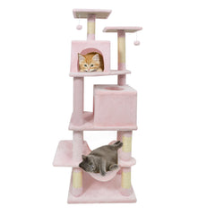 57 Inch Cat Tree with Dual Condos and Hammock and 2 Dangling Balls - view 4