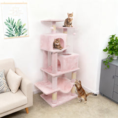 57 Inch Cat Tree with Dual Condos and Hammock and 2 Dangling Balls - view 3