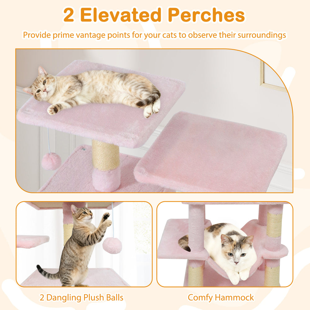 57 Inch Cat Tree with Dual Condos and Hammock and 2 Dangling Balls - view 8