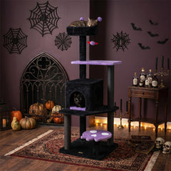 57" Spooky Cat Tower with Padded Perch and Spider-shaped Hanging Toy Cat Tree - view 2