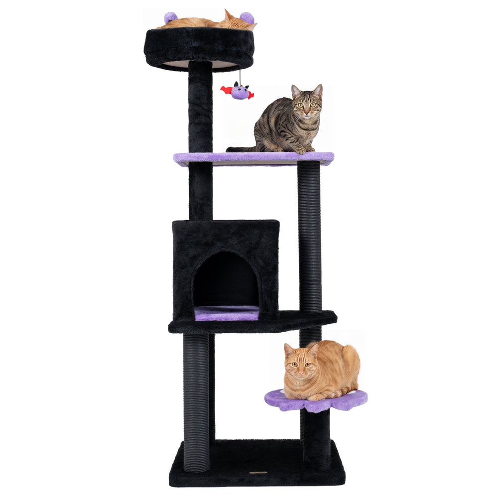 57" Spooky Cat Tower with Padded Perch and Spider-shaped Hanging Toy Cat Tree - view 4