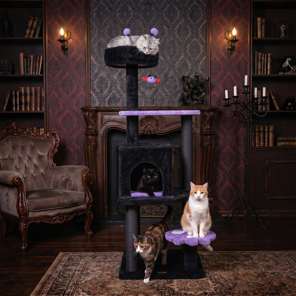 57" Spooky Cat Tower with Padded Perch and Spider-shaped Hanging Toy Cat Tree - view 6