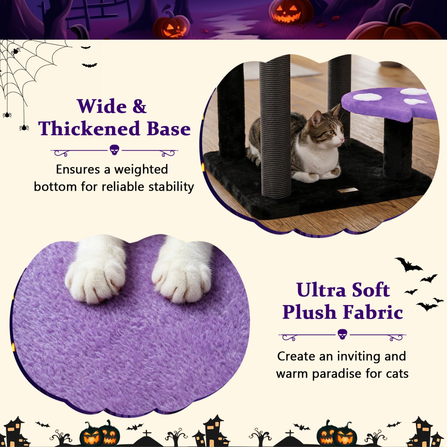 57" Spooky Cat Tower with Padded Perch and Spider-shaped Hanging Toy Cat Tree - view 8