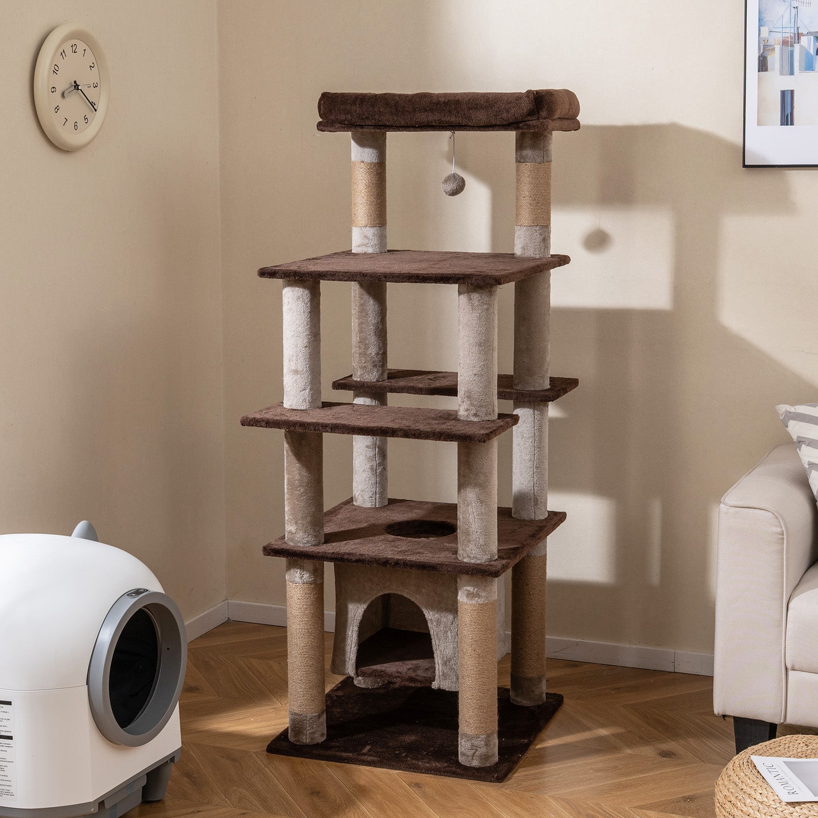58 Inch Large Multi-level Cat Tree with Swaying Aerial Condo and Plush Perch Bed - view 2