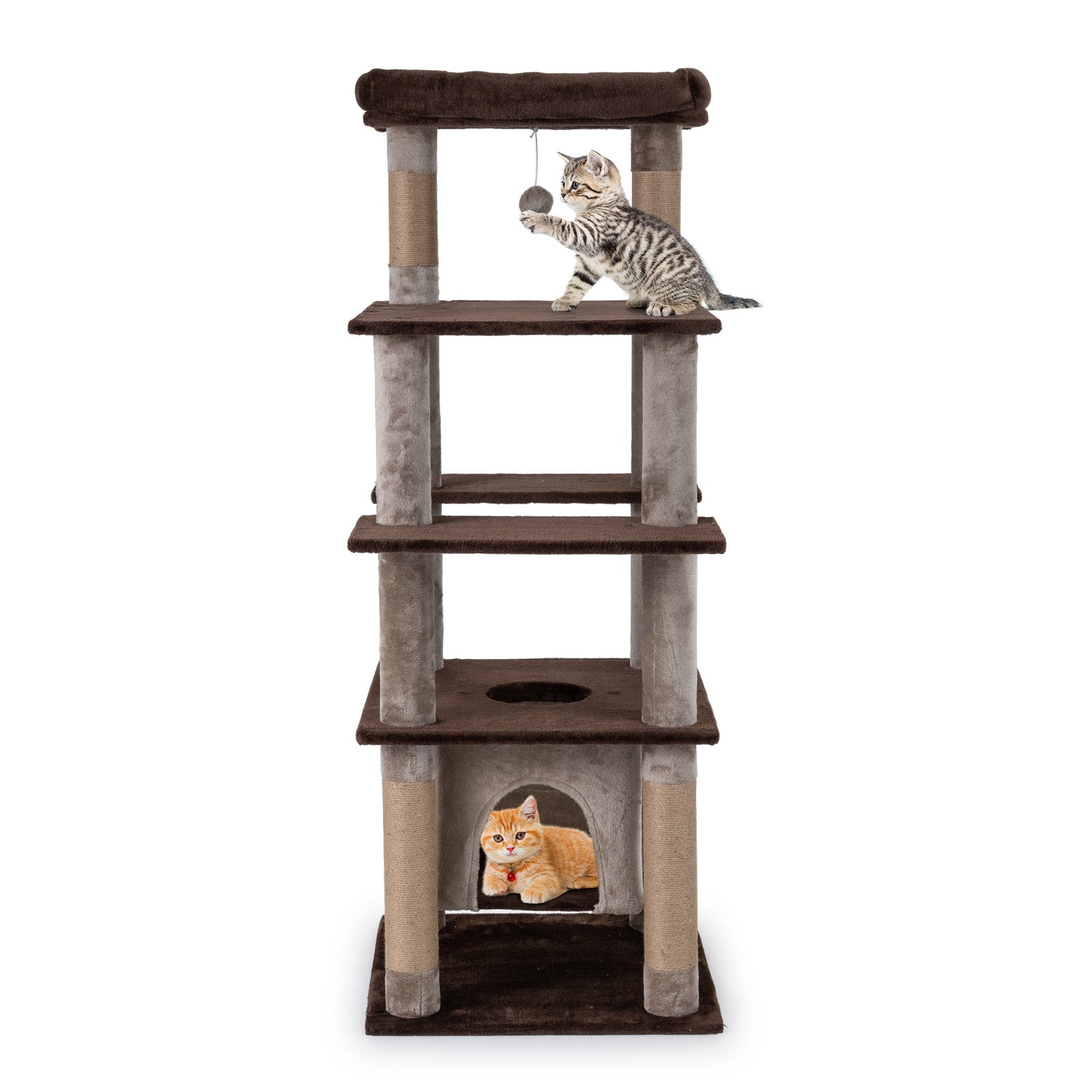58 Inch Large Multi-level Cat Tree with Swaying Aerial Condo and Plush Perch Bed - view 4