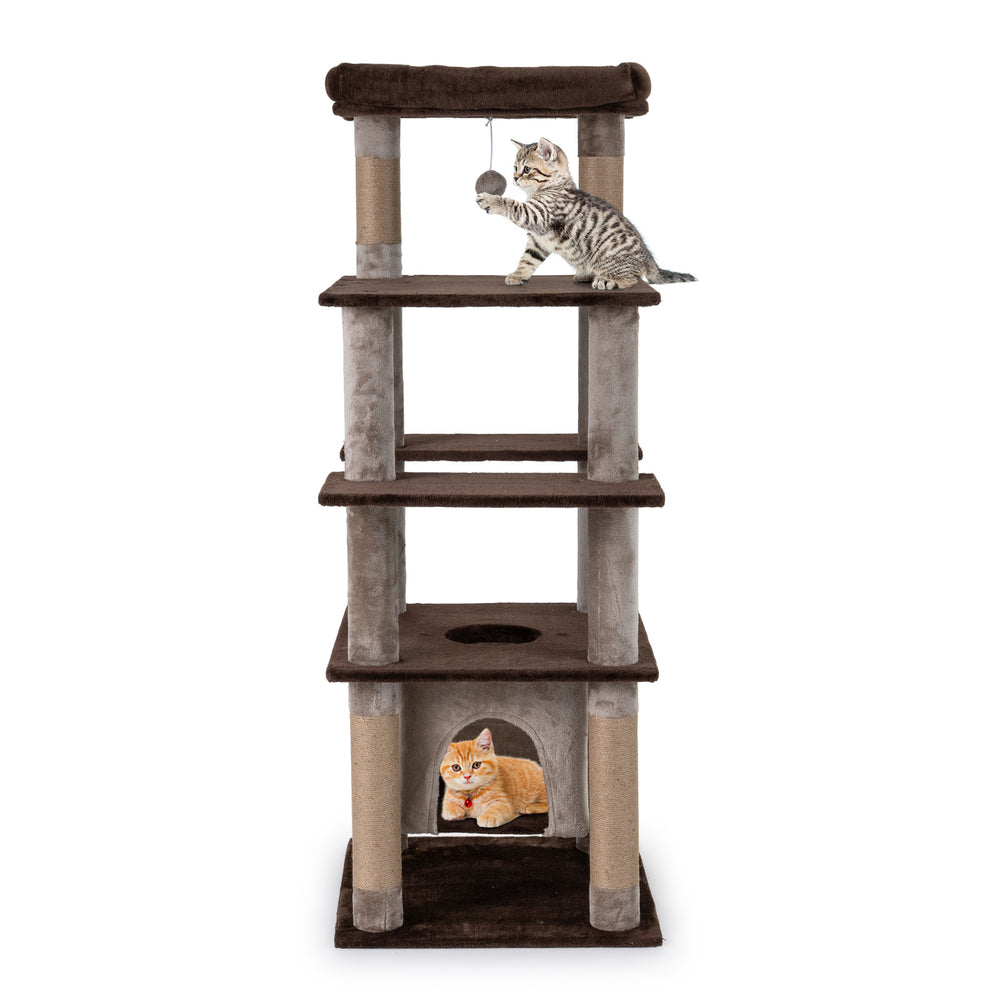 58 Inch Large Multi-level Cat Tree with Swaying Aerial Condo and Plush Perch Bed - view 4