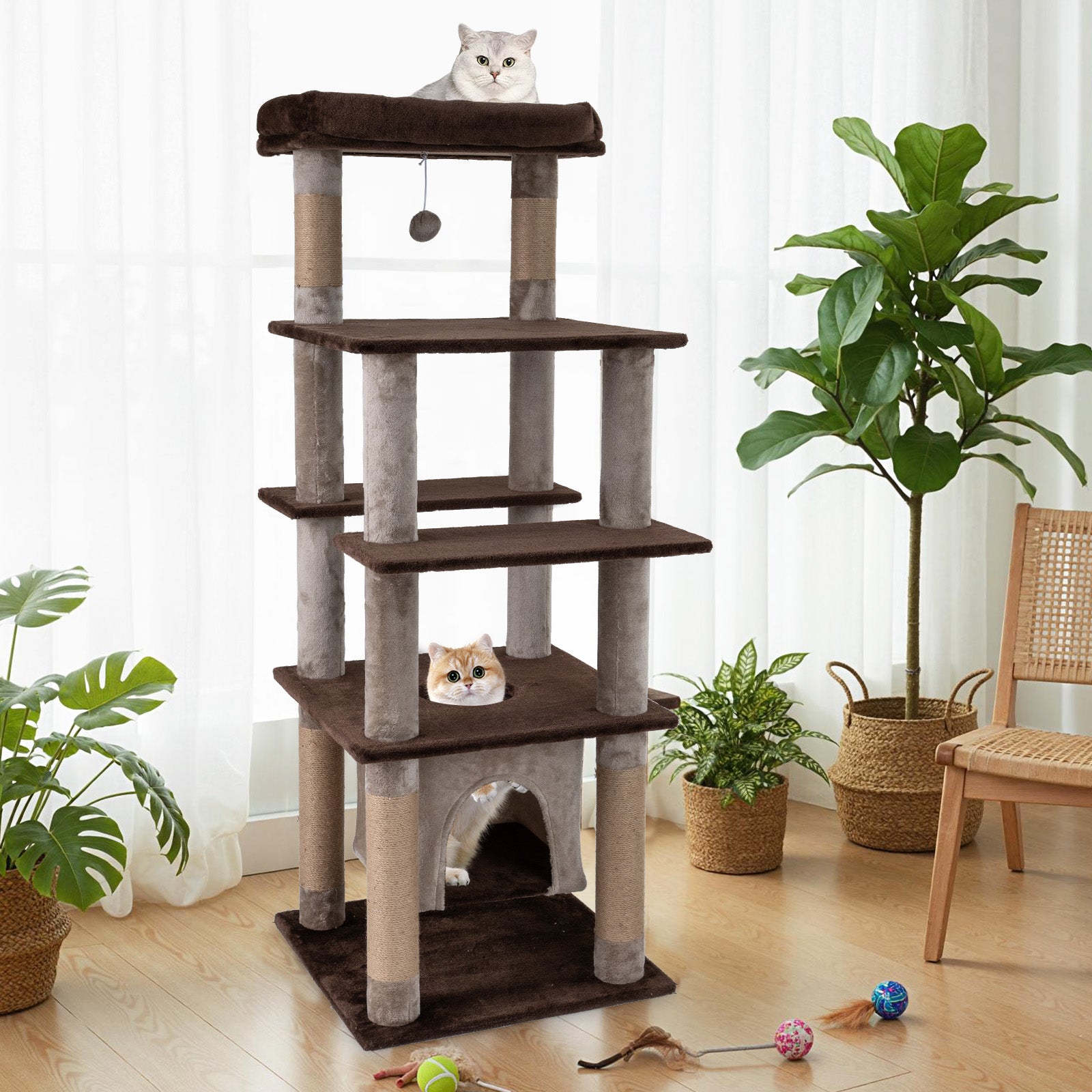 58 Inch Large Multi-level Cat Tree with Swaying Aerial Condo and Plush Perch Bed - view 6