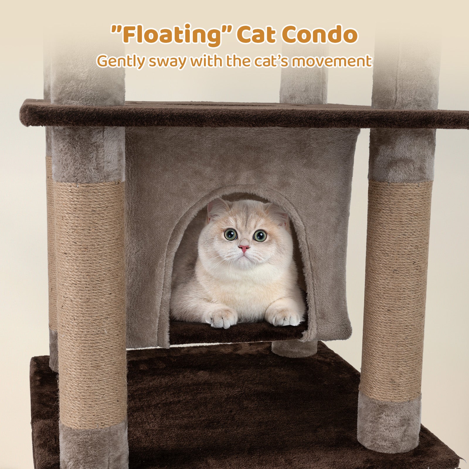 58 Inch Large Multi-level Cat Tree with Swaying Aerial Condo and Plush Perch Bed - view 7
