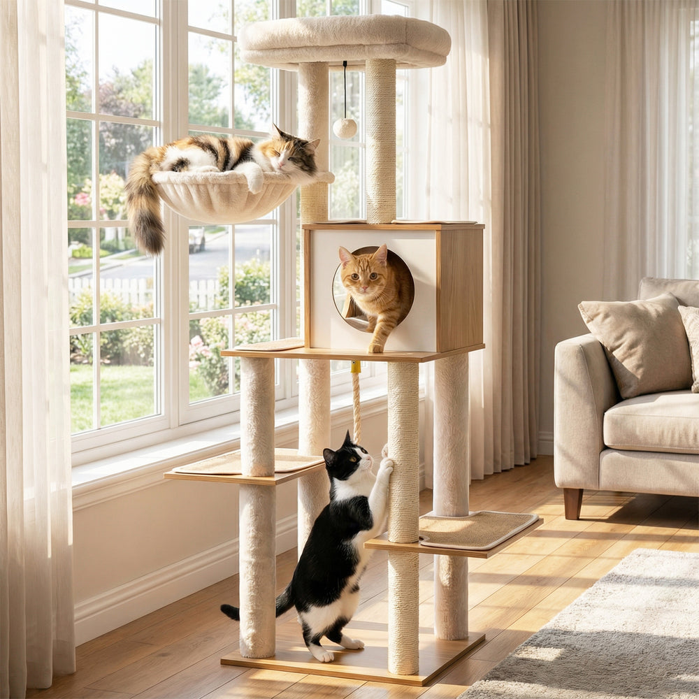 58 Inch Tall Modern Cat Tree with Sisal Scratching Posts - view 2