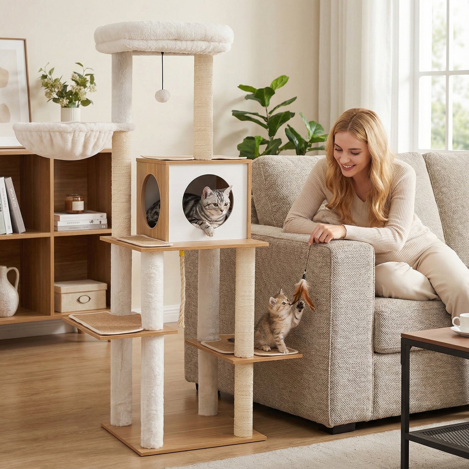 58 Inch Tall Modern Cat Tree with Sisal Scratching Posts - view 3