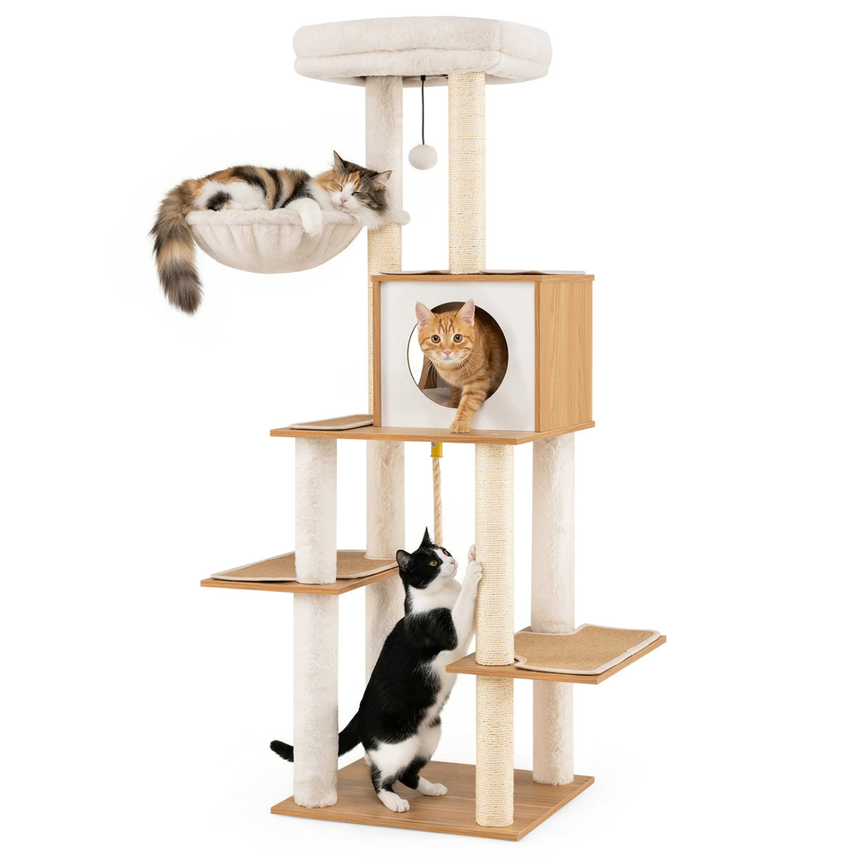 58 Inch Tall Modern Cat Tree with Sisal Scratching Posts