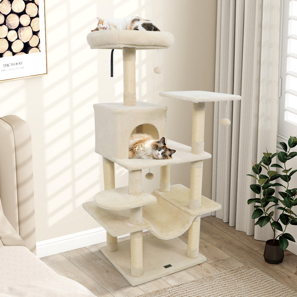 58" Multi-Level Cat Tree Soft Plush Cat Tower with Padded Top Perch - view 2