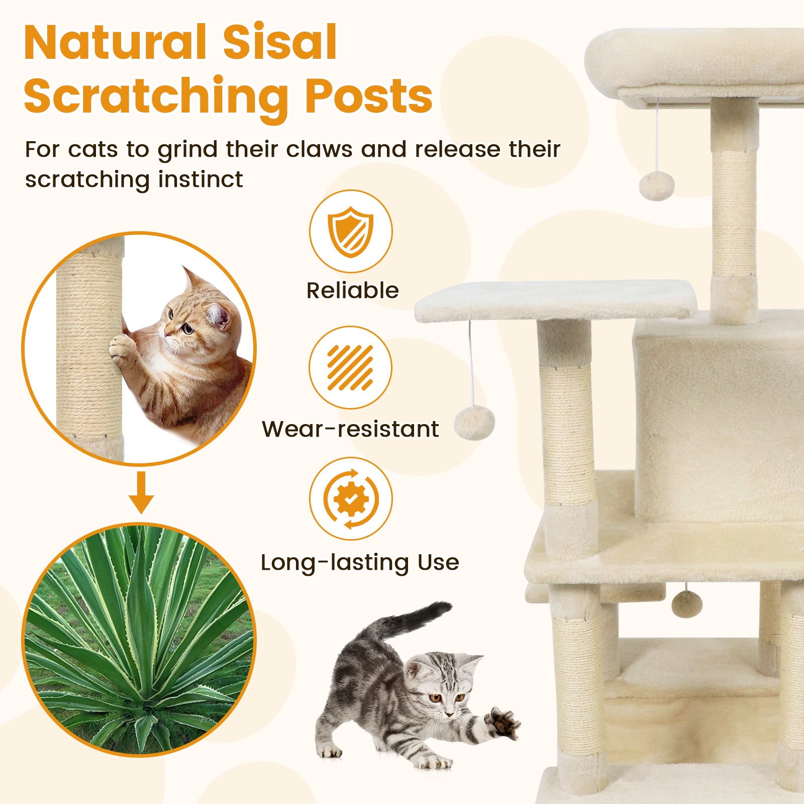 58" Multi-Level Cat Tree Soft Plush Cat Tower with Padded Top Perch - view 5