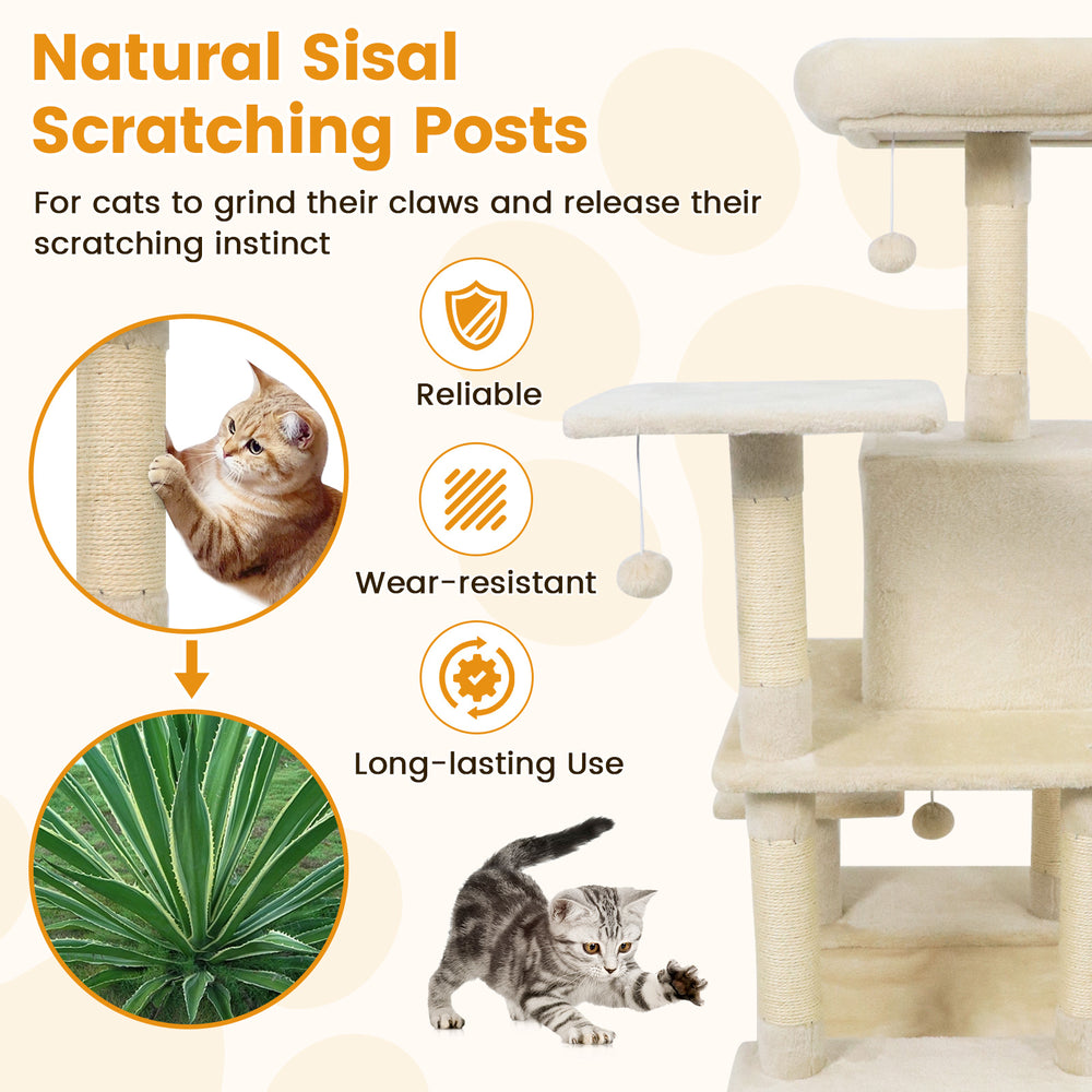58" Multi-Level Cat Tree Soft Plush Cat Tower with Padded Top Perch - view 5