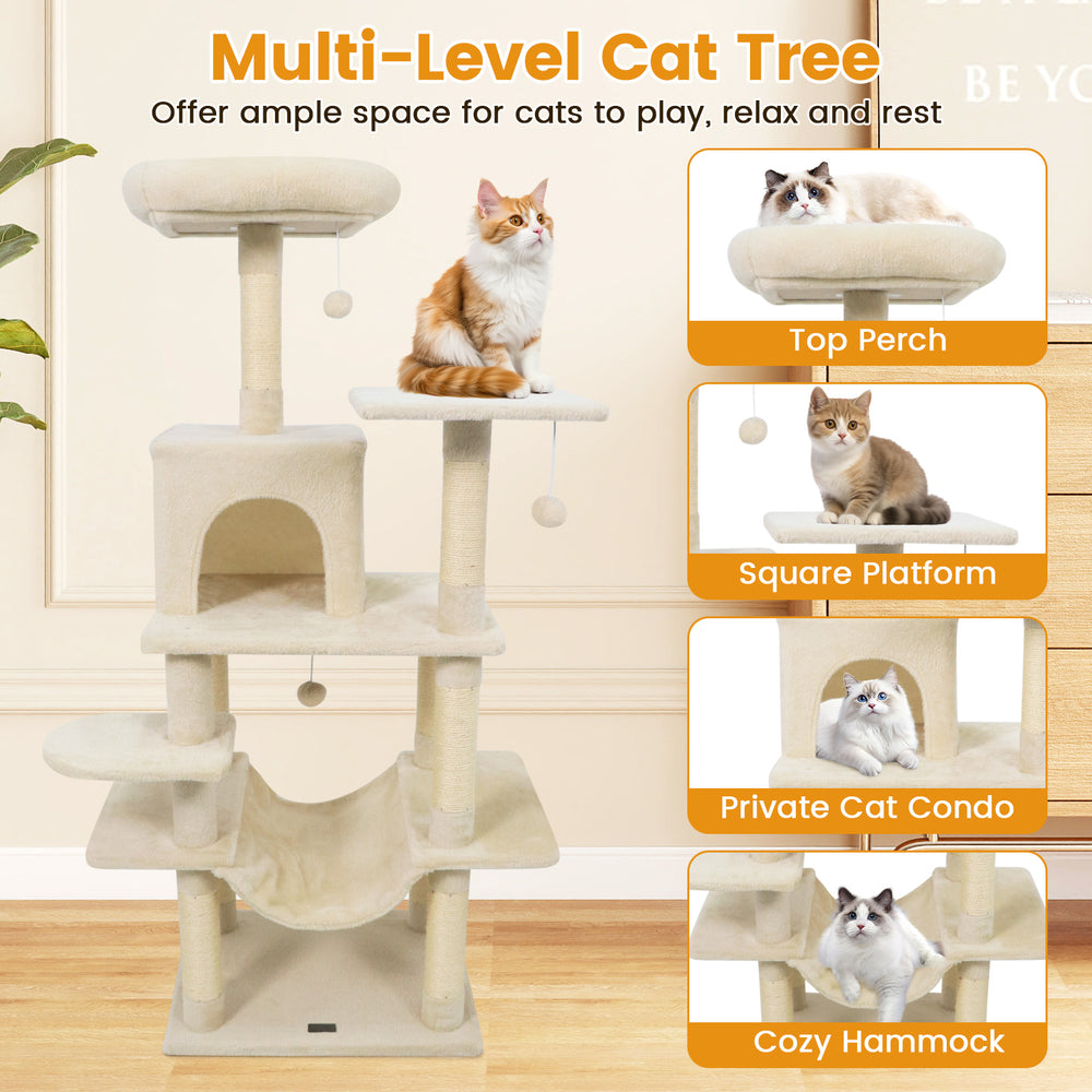 58" Multi-Level Cat Tree Soft Plush Cat Tower with Padded Top Perch - view 6