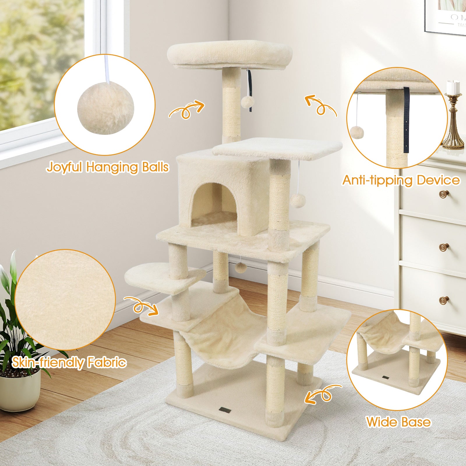 58" Multi-Level Cat Tree Soft Plush Cat Tower with Padded Top Perch - view 8