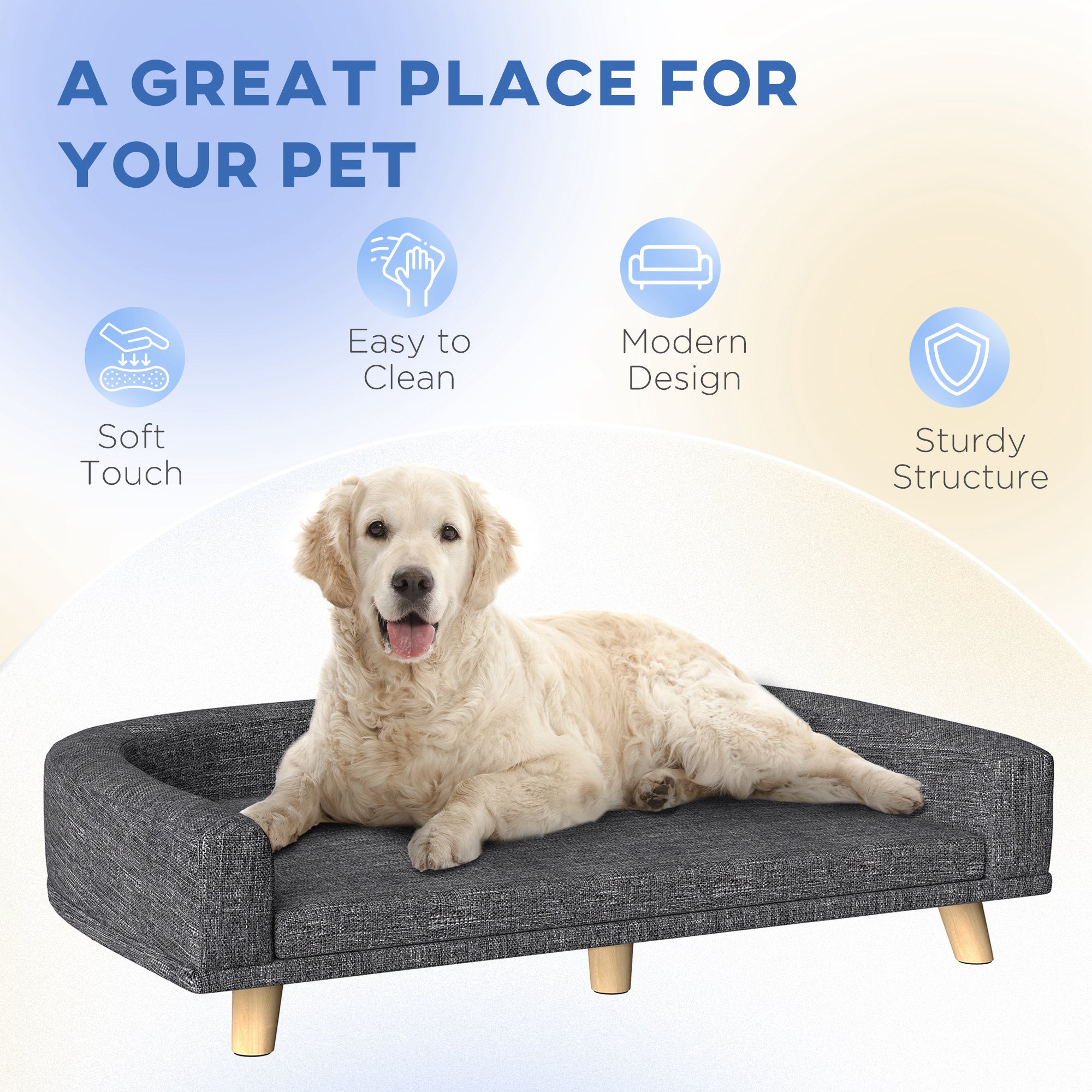 Dog Sofa for Large Dogs with Washable Cover, Anti-slip Foot Pads, Dark Dog Sofa - view 6