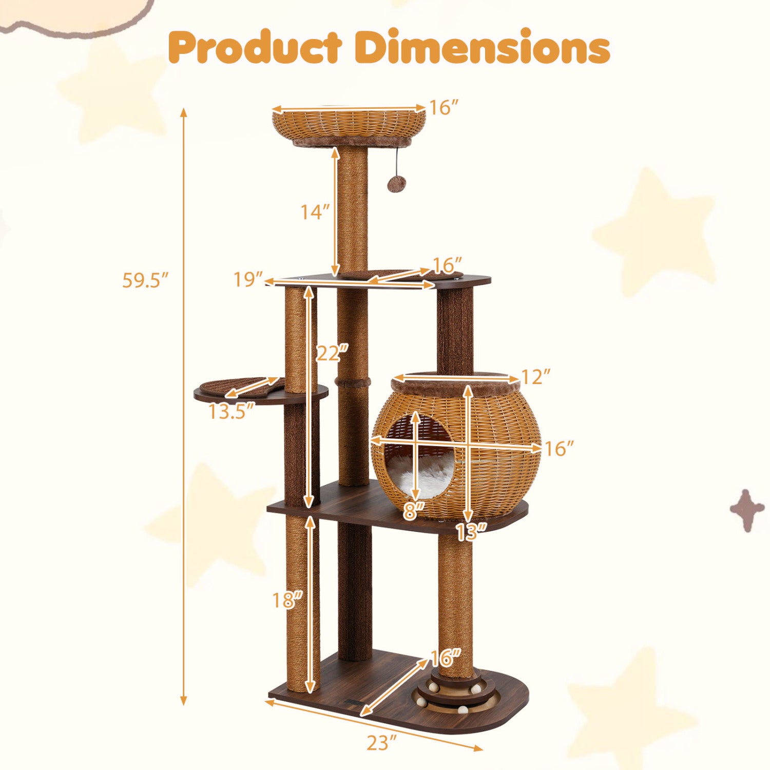 59.5 Inch Cat Tree Multi-Level Cat Tower with PE Rattan Cat Condo and Top Perch - view 5