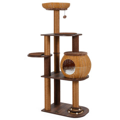 59.5 Inch Cat Tree Multi-Level Cat Tower with PE Rattan Cat Condo and Top Perch - view 4