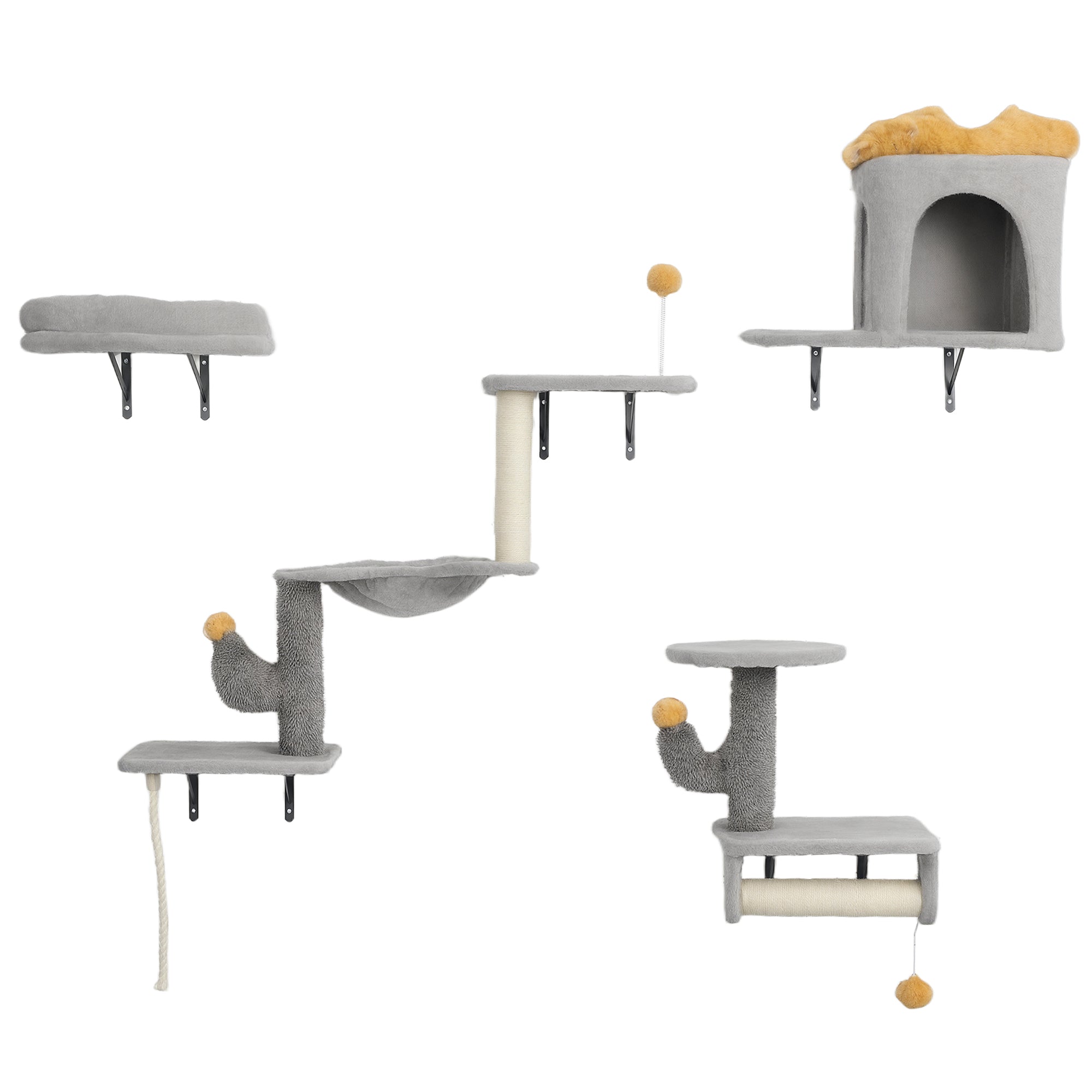 Cat Wall Shelves, 4 Pcs Cat Wall Furniture Set with Scratching Posts, Condo