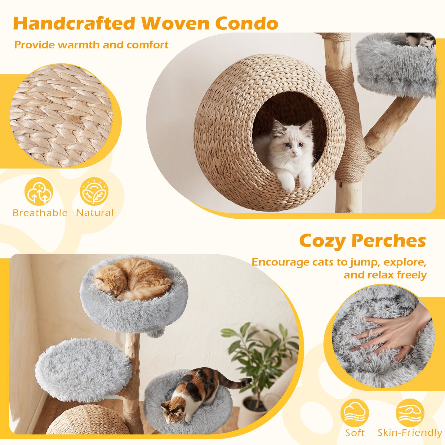 5-Tier Wooden Cat Tree with Woven Condo Plush Perches Jute Posts & Balls - view 5