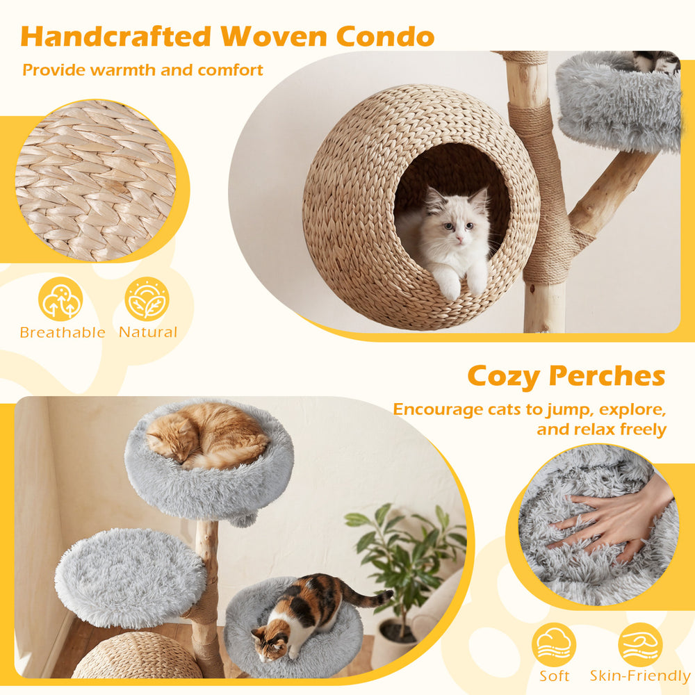 5-Tier Wooden Cat Tree with Woven Condo Plush Perches Jute Posts & Balls - view 5