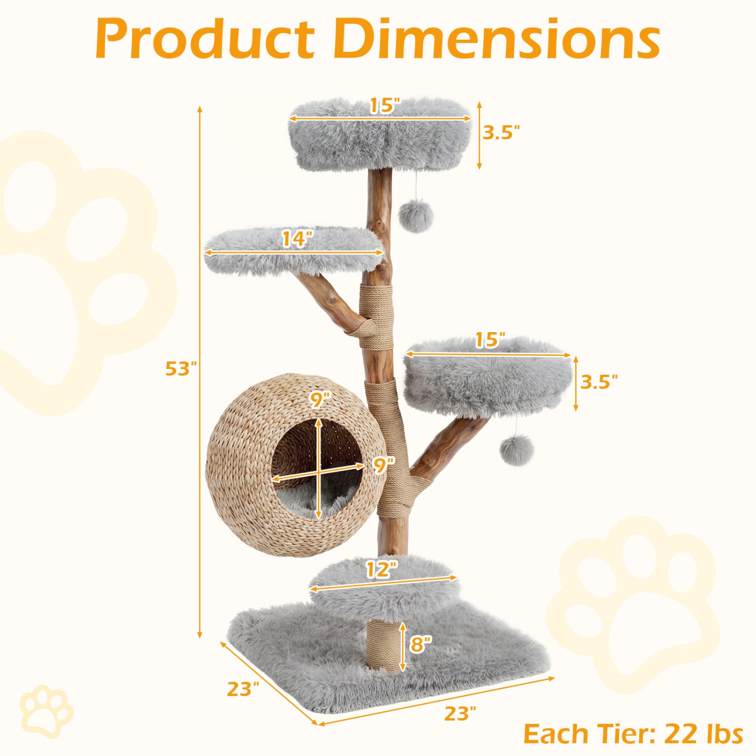5-Tier Wooden Cat Tree with Woven Condo Plush Perches Jute Posts & Balls - view 4