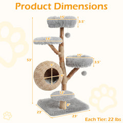 5-Tier Wooden Cat Tree with Woven Condo Plush Perches Jute Posts & Balls - view 4