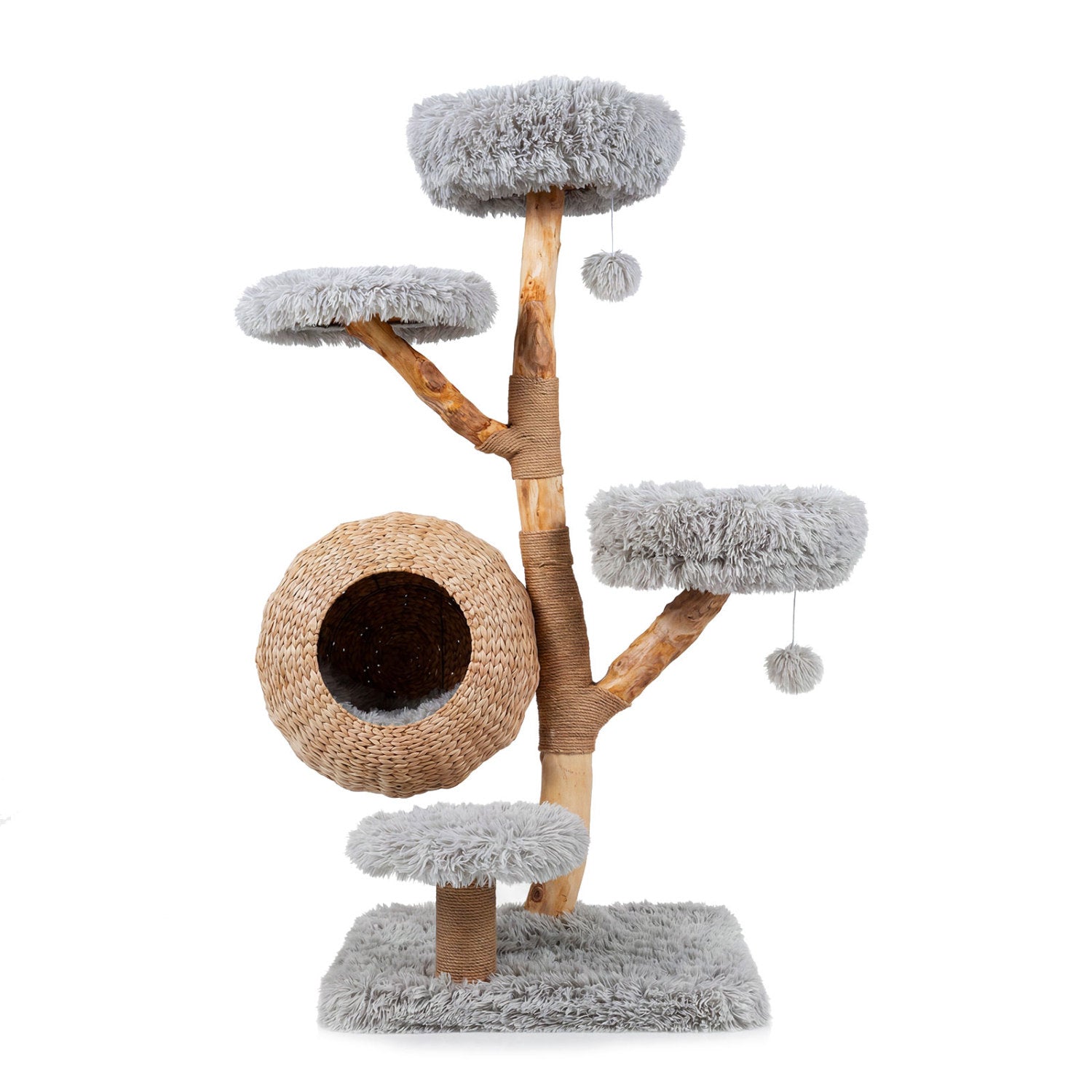 5-Tier Wooden Cat Tree with Woven Condo Plush Perches Jute Posts & Balls - view 3