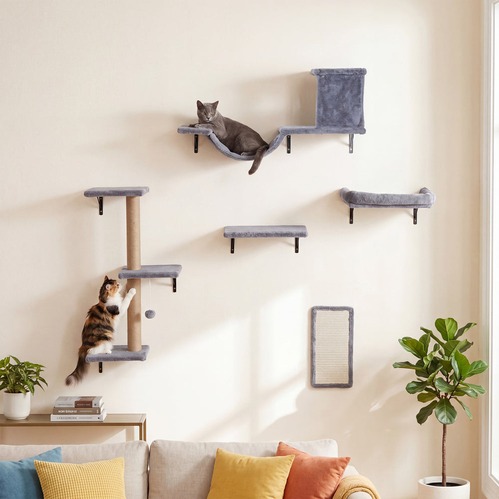 5-in-1 Cat Wall Shelves with Condo Bridge Perch Platform Scratching Post - view 2