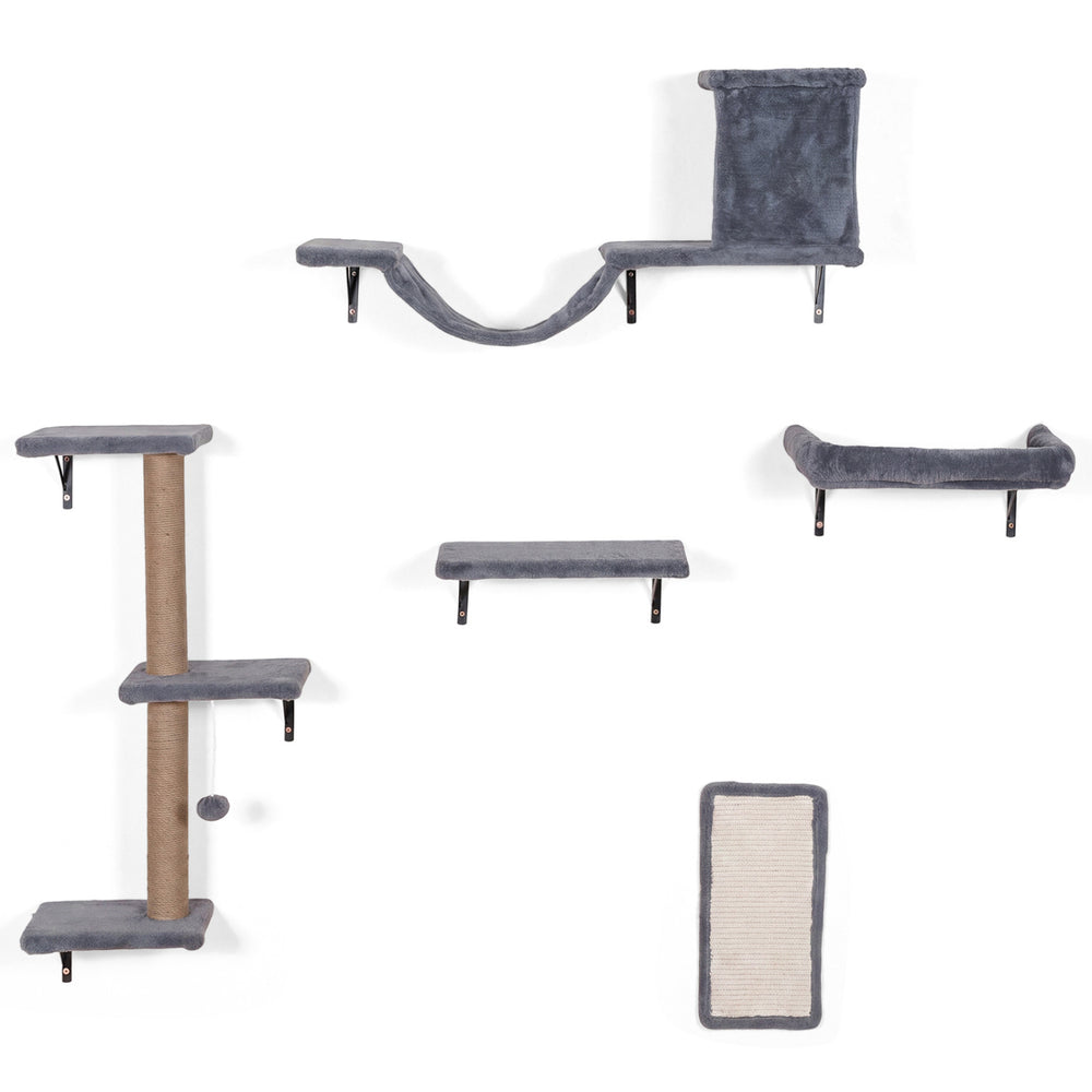 5-in-1 Cat Wall Shelves with Condo Bridge Perch Platform Scratching Post