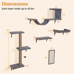 5-in-1 Cat Wall Shelves with Condo Bridge Perch Platform Scratching Post - view 4