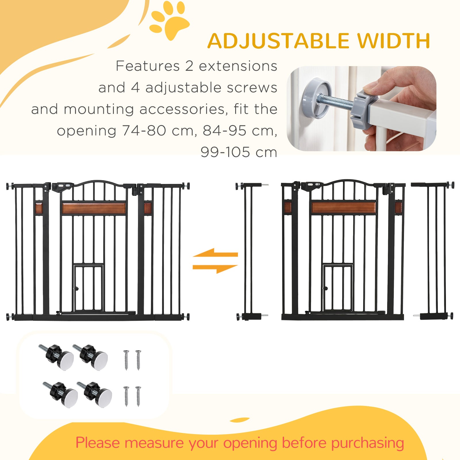 29.1''-41.3'' Extra Wide Dog Gate with Cat Door, Stair Pressure Fit, Auto - view 5