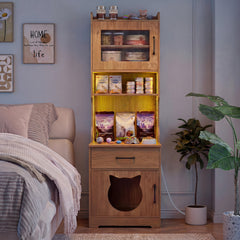 60" Cat Litter Box Enclosure with Adjustable LED Light & Storage Shelves - view 3