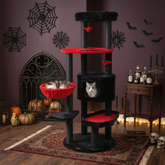 60" Gothic Cat Tower with Plush Perch and Spider Hanging Toys for Black - view 3