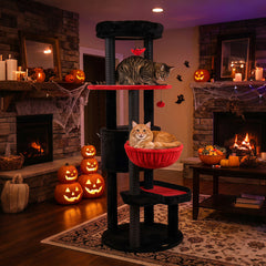 60" Gothic Cat Tower with Plush Perch and Spider Hanging Toys for Black - view 2