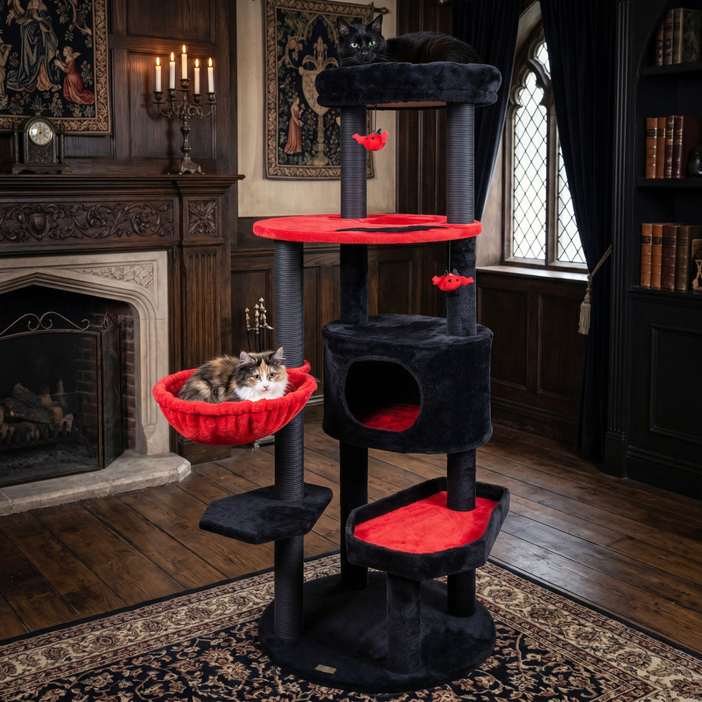 60" Gothic Cat Tower with Plush Perch and Spider Hanging Toys for Black - view 6