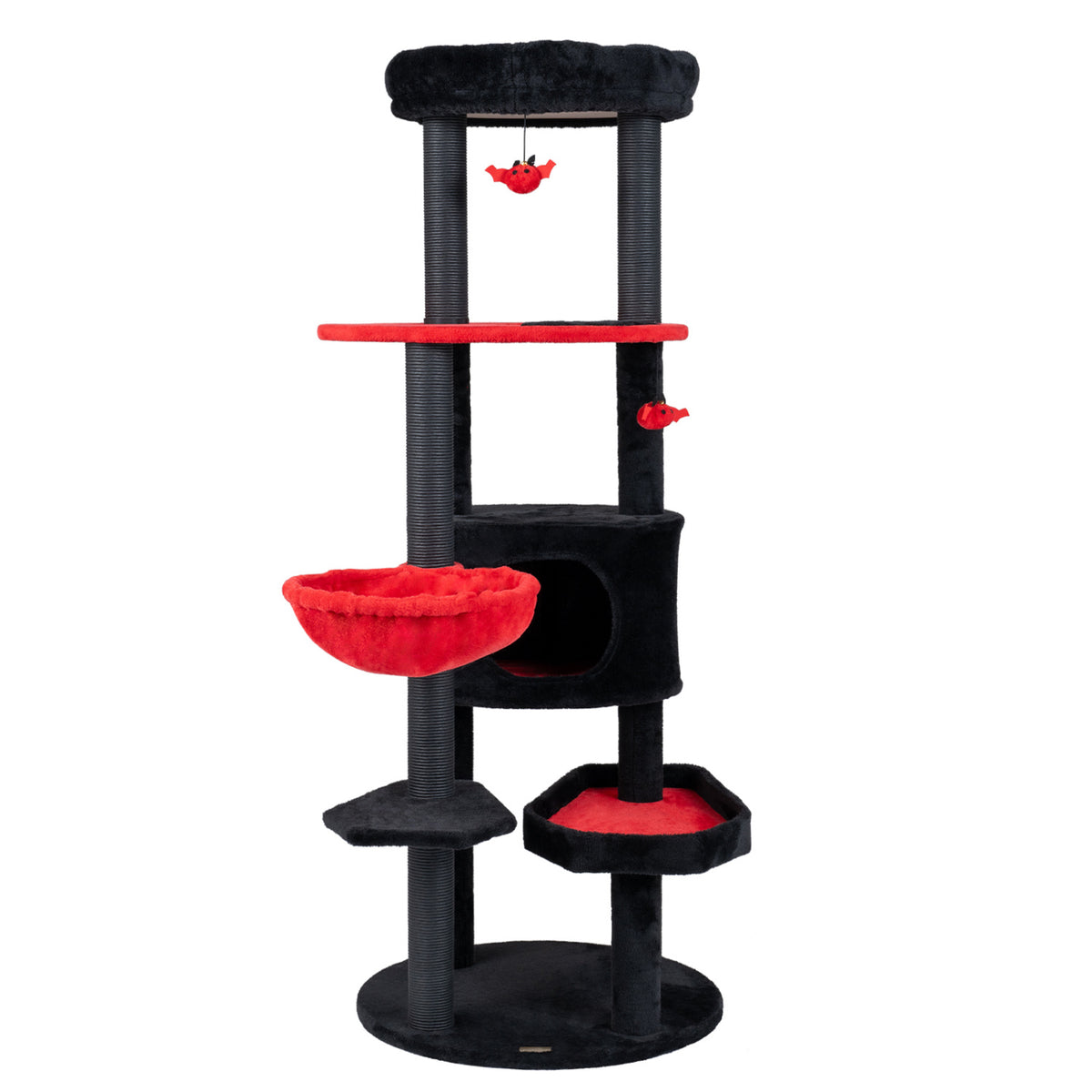 60" Gothic Cat Tower with Plush Perch and Spider Hanging Toys for Black
